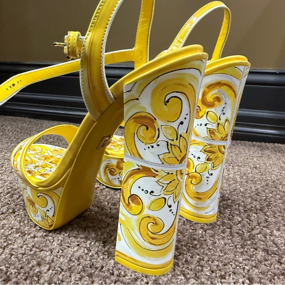 Versace Yellow and White Patterned Platform Sanda… - image 9